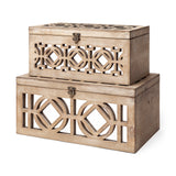 Estooki Set of 2 Natural Wood Mirrored Boxes