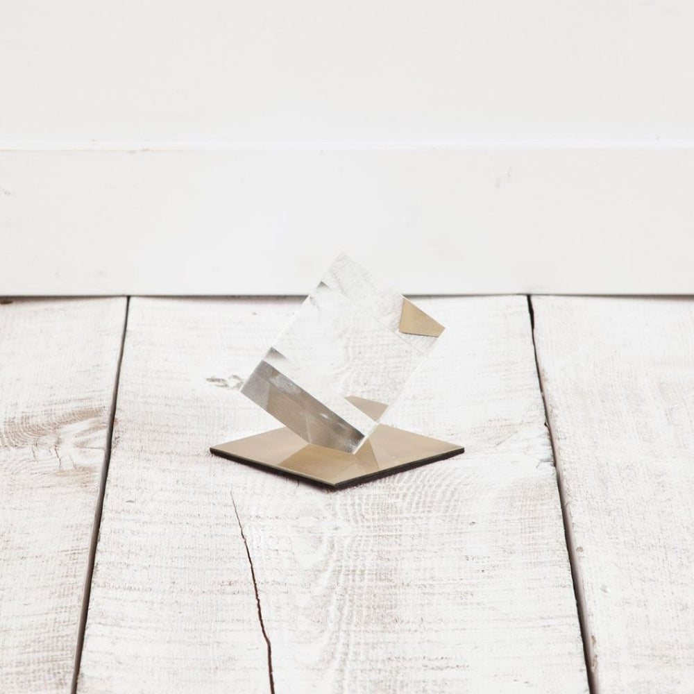 Mercana Lareina I Elegant Optical Glass Sculpture with Gold Base - Modern Geometric Table Accent Piece Clear Glass | 5H 57632