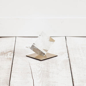 Mercana Lareina I Elegant Optical Glass Sculpture with Gold Base - Modern Geometric Table Accent Piece Clear Glass | 5H 57632