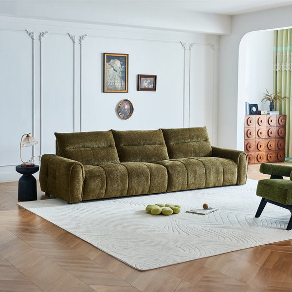 English Elm Premium Chenille High-back Sofa Solid Hardwood Frame Ergonomic Seat for Spacious Living Green W1765S00139