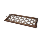 Stotonic 35L x 16W Brown Wood W Glass Top Rectangular Serving Tray