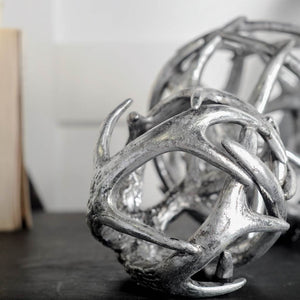 Mercana Ramus Antler-Inspired Decorative Orb Ball in Antique Silver - A Sculptural Accent for Any Space Silver Resin | 5H 57802