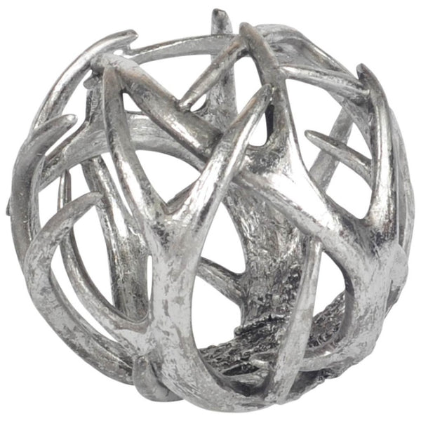 Mercana Ramus Antler-Inspired Decorative Orb Ball in Antique Silver - A Sculptural Accent for Any Space Silver Resin | 7H 57803