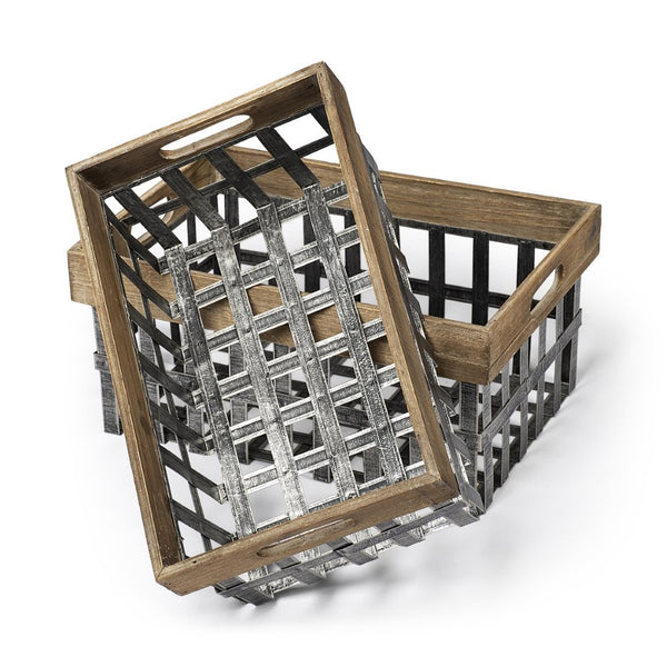 Mercana Chartrand Rustic-Industrial Open Crate Baskets for Stylish Home Organization and Decor Display 57851