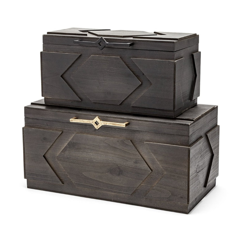 Mercana Cassia Stylish Wooden Storage Boxes with Iron Handles for Modern Farmhouse and Urban Loft Decor 57853