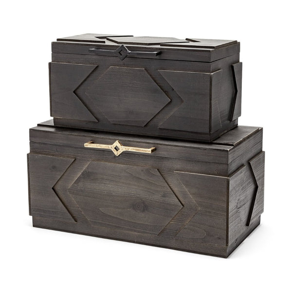 Mercana Cassia Stylish Wooden Storage Boxes with Iron Handles for Modern Farmhouse and Urban Loft Decor 57853