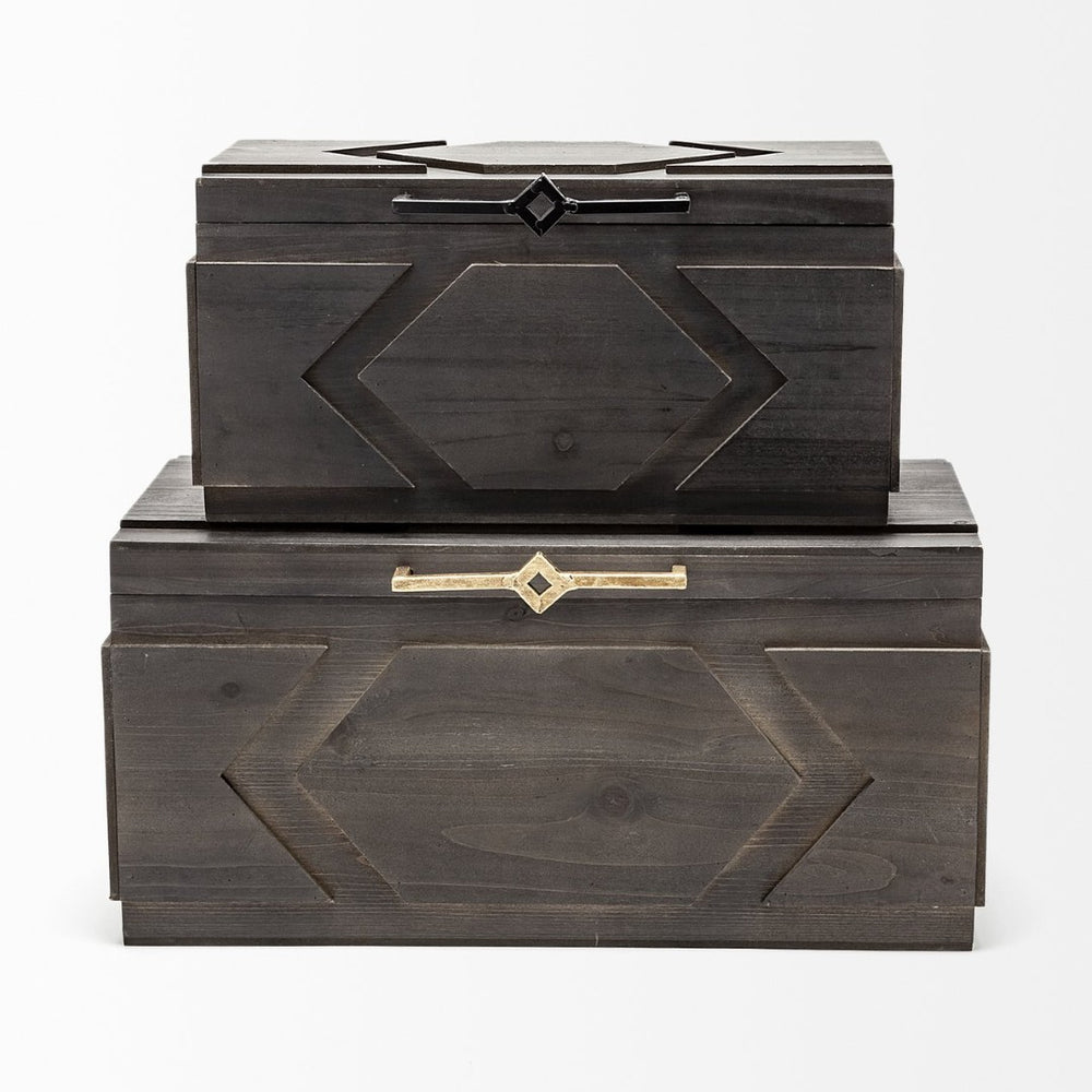 Mercana Cassia Stylish Wooden Storage Boxes with Iron Handles for Modern Farmhouse and Urban Loft Decor 57853