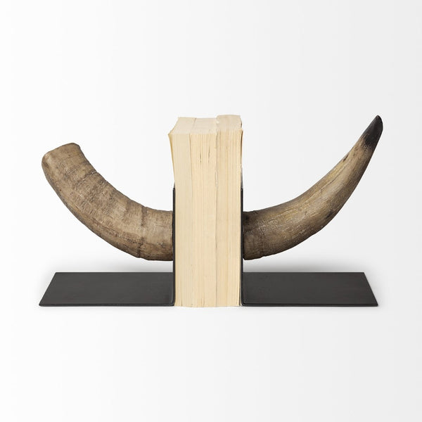 Mercana Nickerson Sculptural Bull Horn Bookends Set of 2 – Modern Desert Decor for Shelves and Desks 57871
