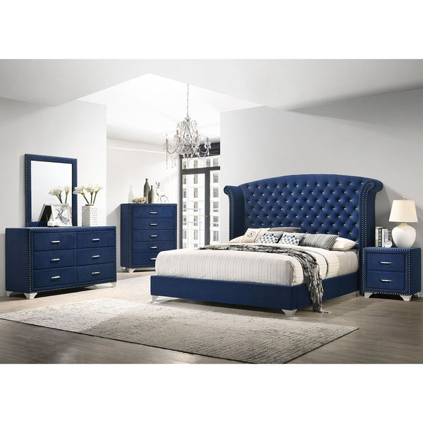 English Elm Kennedy Pacific Blue 5-Piece Queen Bedroom Set – Glamorous Velvet Upholstery & Ample Storage Space B062S01349