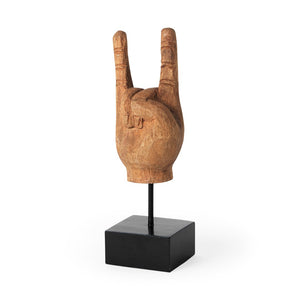 Mercana Saxum Carved Wooden Hand Sculpture - Playful "Hang Loose" Décor for Modern and Boho Interiors 57948