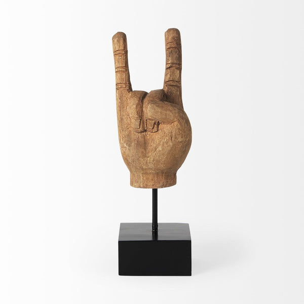 Mercana Saxum Carved Wooden Hand Sculpture - Playful "Hang Loose" Décor for Modern and Boho Interiors 57948