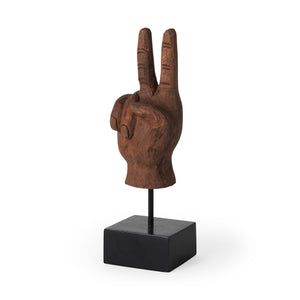 Mercana Pacem 4L x 4W Natural Wooden Carved Peace Sign Hand 57949