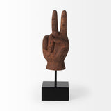 Mercana Pacem 4L x 4W Natural Wooden Carved Peace Sign Hand 57949