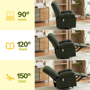 English Elm Massage Swivel Recliner Oversized Chair with Heating Nodes and Usb Port for Living Room Green W1521P352668