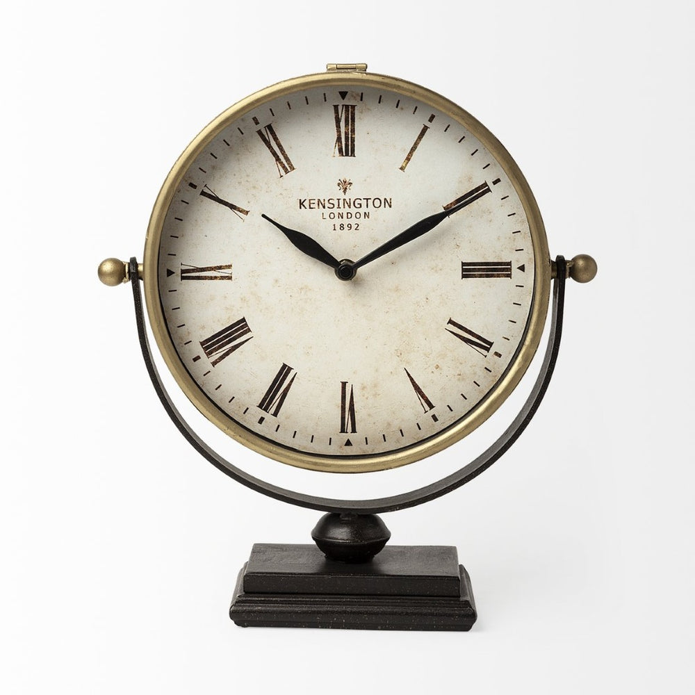 Mercana Houston Vintage Half Moon Base Table Clock with Antiqued Dial and Roman Numerals for Effortless Style 63102