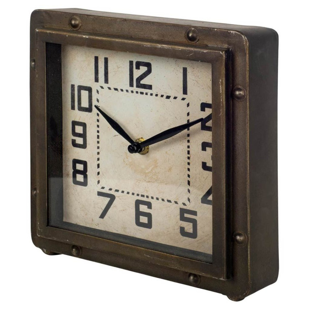 Mercana Redding Industrial Square Table Clock with Vintage Aesthetic for Modern Home and Office Decor 63181