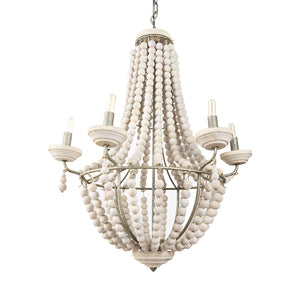 Mercana Phillum (29"x37") Silver Metal Chassis and White Wood Beaded Six Bulb Chandelier  65200