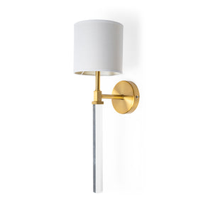 Mercana Santander II 6.5x22 Gold Metal and White Linen Shade Wall Sconce  65245