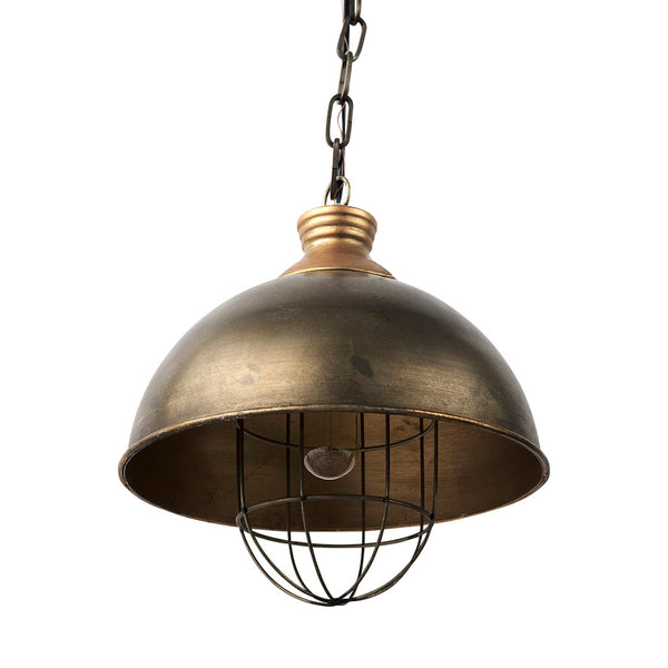 Mercana Dawson 13x13.5 Chic Industrial Pendant Light with Distressed Bronze Finish for Modern Spaces Gold Metal | 13W 65274