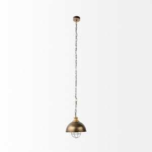 Mercana Dawson 13x13.5 Chic Industrial Pendant Light with Distressed Bronze Finish for Modern Spaces Gold Metal | 13W 65274