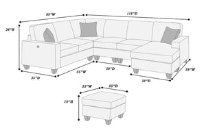English Elm Contemporary Chenille U-shape Sectional with Usb Charging Chaise and Ottoman Included Black,Slate B011S02189
