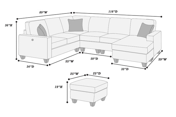 English Elm Contemporary Chenille U-shape Sectional with Usb Charging Chaise and Ottoman Included Black,Slate B011S02189