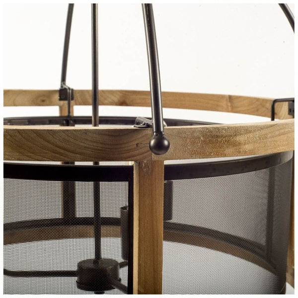 Mercana Penhill Three-Bulb Chandelier: Modern Farmhouse Design with Warm Wood and Meshed Metal Shade for Elegance 65456