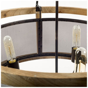 Mercana Penhill Three-Bulb Chandelier: Modern Farmhouse Design with Warm Wood and Meshed Metal Shade for Elegance 65456