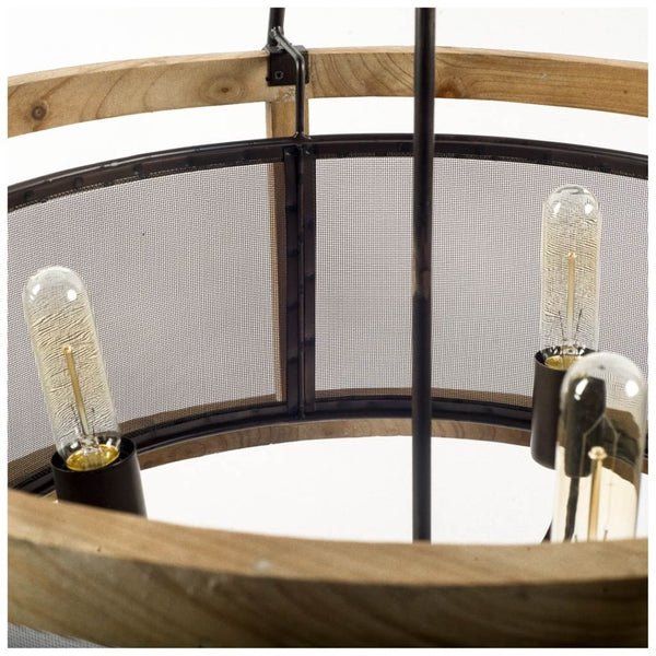 Mercana Penhill Three-Bulb Chandelier: Modern Farmhouse Design with Warm Wood and Meshed Metal Shade for Elegance 65456