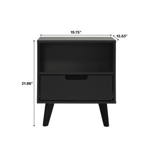 English Elm Walker Edison - Modern 1-Drawer Nightstand with Open Cubby—Sleek Mid-Century Legs, Smooth Glides, Warp-Resistant MDF Black 23.5 L x 18.5 W x 6 H B185P168893