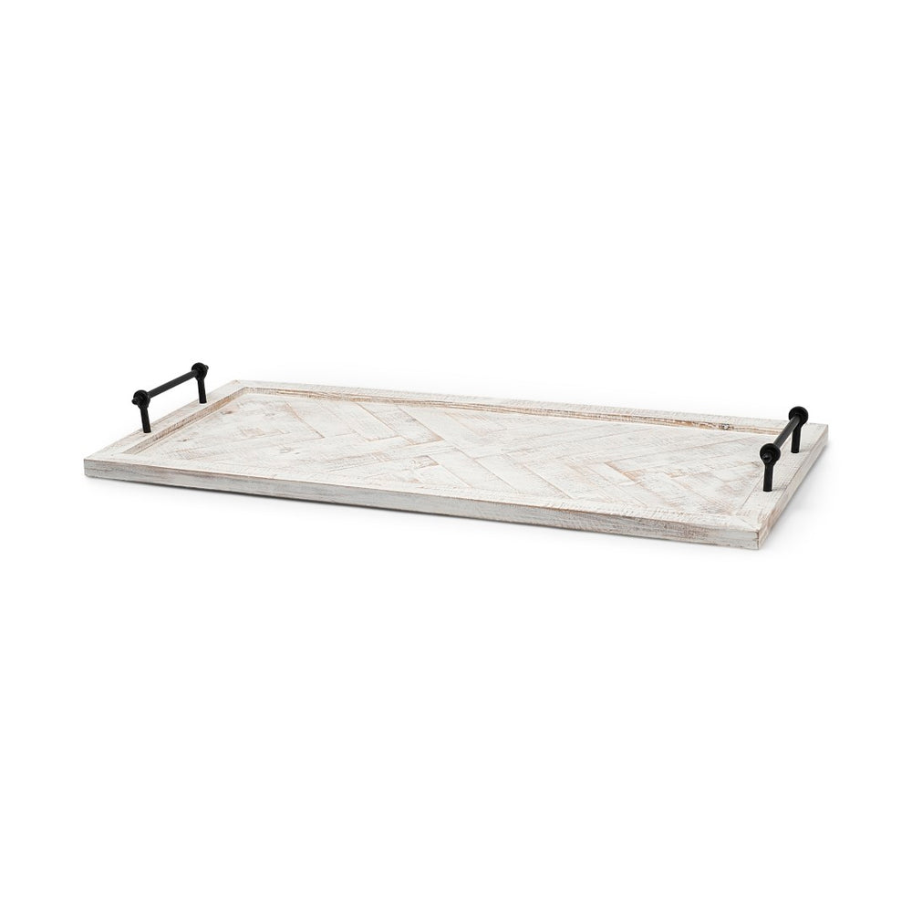 Mercana Alfred Rectangular Herringbone Tray - Rustic Charm with Metal Handles for Stylish Serving & Décor 67036