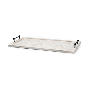 Mercana Alfred Rectangular Herringbone Tray - Rustic Charm with Metal Handles for Stylish Serving & Décor 67036