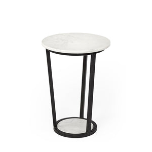 Mercana Bombola Accent Table: Modern Industrial Design with Polished Marble Top and Sturdy Metal Frame White Marble | Black Metal | 15W 67038