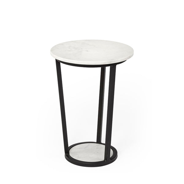 Mercana Bombola Accent Table: Modern Industrial Design with Polished Marble Top and Sturdy Metal Frame White Marble | Black Metal | 15W 67038