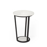 Mercana Bombola I (Small) 15L x 15W White Round Marble Top W/Black Metal Frame Accent Table  67038