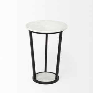 Mercana Bombola Accent Table: Modern Industrial Design with Polished Marble Top and Sturdy Metal Frame White Marble | Black Metal | 15W 67038