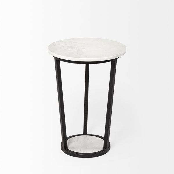 Mercana Bombola Accent Table: Modern Industrial Design with Polished Marble Top and Sturdy Metal Frame White Marble | Black Metal | 15W 67038