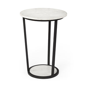Mercana Bombola Accent Table: Modern Industrial Design with Polished Marble Top and Sturdy Metal Frame White Marble | Black Metal | 18W 67039