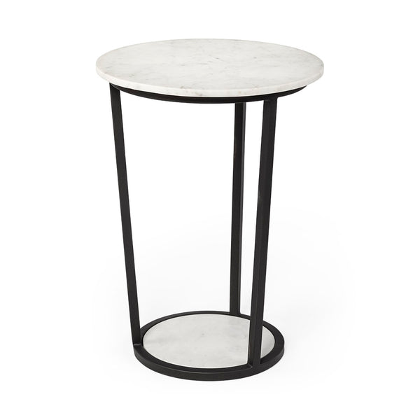 Mercana Bombola Accent Table: Modern Industrial Design with Polished Marble Top and Sturdy Metal Frame White Marble | Black Metal | 18W 67039
