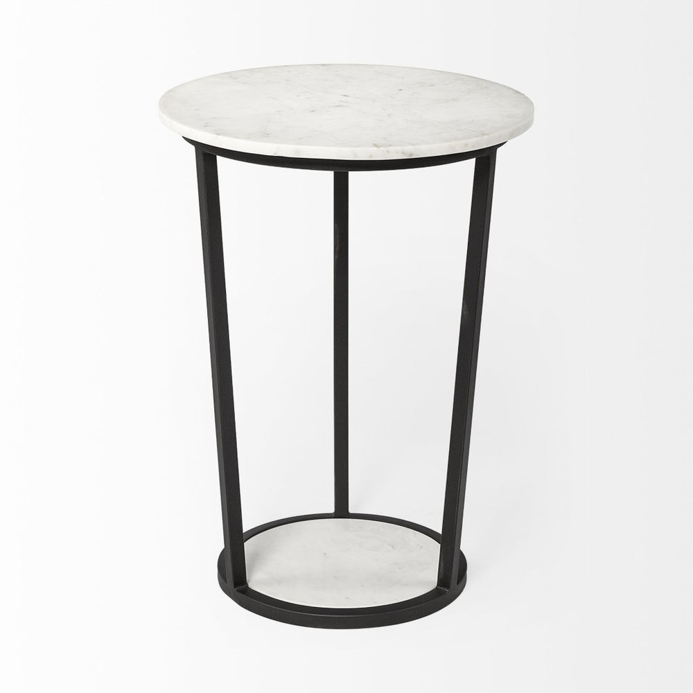 Mercana Bombola Accent Table: Modern Industrial Design with Polished Marble Top and Sturdy Metal Frame White Marble | Black Metal | 18W 67039