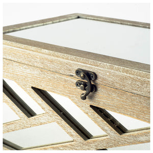 Mercana Tiffany Glamorous Wooden Storage Boxes with Mirror Inlays - Chic Chevron Design for Stylish Decor 67050