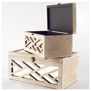 Mercana Tiffany Glamorous Wooden Storage Boxes with Mirror Inlays - Chic Chevron Design for Stylish Decor 67050