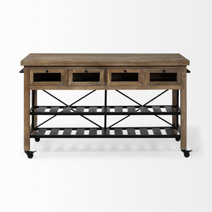 Mercana Stuart Versatile Rolling Kitchen Island with Solid Wood Top and Two-Tier Storage for Modern Spaces 67103