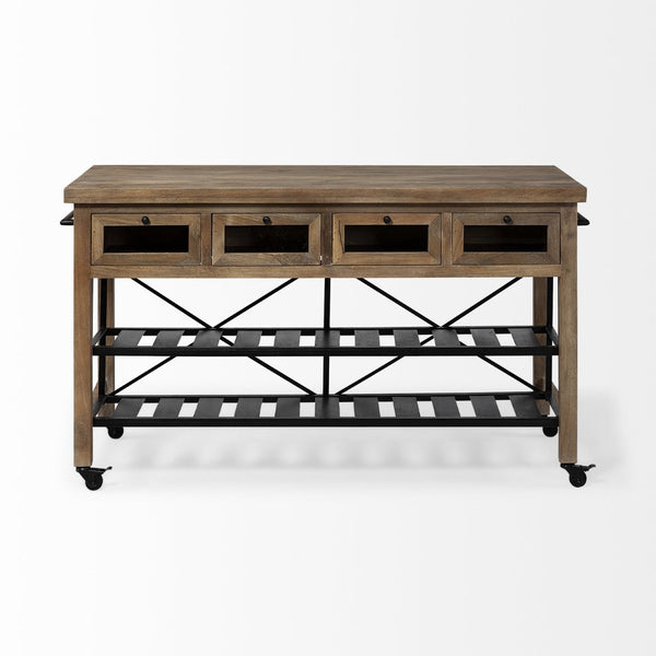 Mercana Stuart Versatile Rolling Kitchen Island with Solid Wood Top and Two-Tier Storage for Modern Spaces 67103