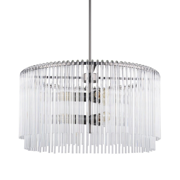 Mercana Anna Dramatic Six-Bulb Chandelier with Gun-Metal Frame & Clear Rods for Modern Glam Interiors 67140