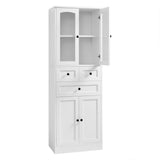 English Elm Tall Bathroom Storage Cabinet, Cabinet With Four Doors and Drawers, Adjustable Shelf, Mdf Board, White