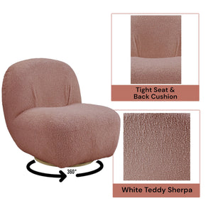 English Elm Yedaid Plush Pink Teddy Sherpa Accent Chair with 360° Swivel, Wooden Frame, Cozy Modern Seat B2726P271000
