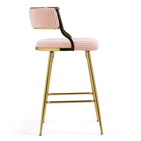 English Elm (SET of 2) 26'' Counter Height Bar Stools Pink Corduroy with Back Cushion, Gold Chrome Base & Footrest W2215P290561