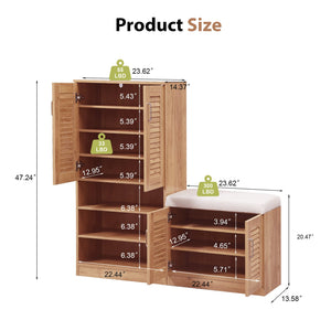 English Elm Multi Functional Shoe Storage Cabinet with Bench and Cushion, 7+3 Adjustable Panels, Ventilated Design for Entryway Oak 51.97 L x 17.32 W x 10.24 H W2948P242706
