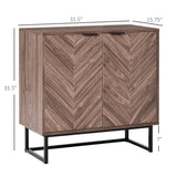 English Elm Homcom Sideboard Buffet Cabinet, Chevron Double Door Kitchen Cabinet, Accent Cabinet With Adjustable Shelf, Walnut